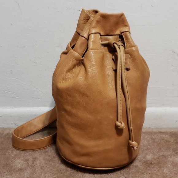 Green Fields Handbags - Green Fields Tan Leather Sling Bucket Shoulder Bag